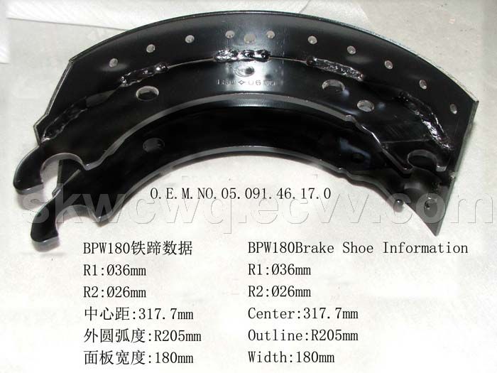 Brake shoe BPW180 O.E.M.NO.05.091.46.17.0