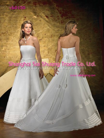 traditional natural waist cathedral train strapless A line wedding gown