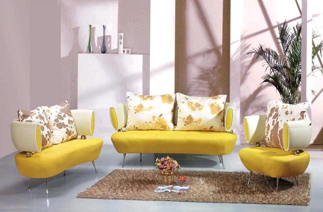 Ultra luxury modern small yellow leather sofa set with pillows