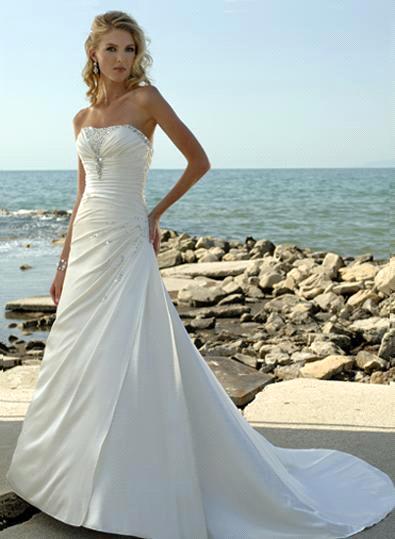 ALine Princess Strapless Sleeveless FloorLength Satin Beach Wedding Dress 