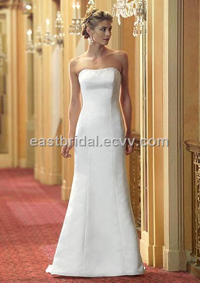 Simple ALine Strapless Sleeveless Satin And Lace Informal Wedding Dress 