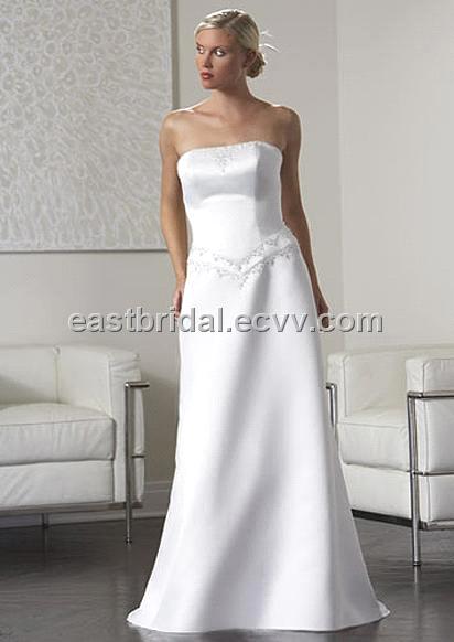 Strapless Sleeveless Informal Wedding Dress with Lace Ribbon