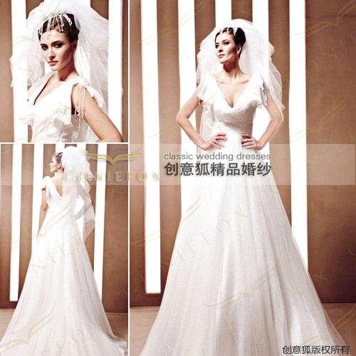 sell full length low vneck chic wedding gowns 90080