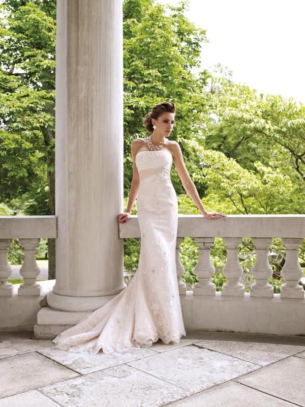 Strapless Lace and Silk Chiffon Slim Aline Wedding Dress