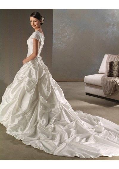 Custom Made Formal Flowery Wedding Dress with Short Sleeves