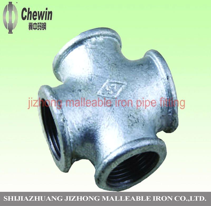 Galvanized malleable iron pipe fitting beaded crossover