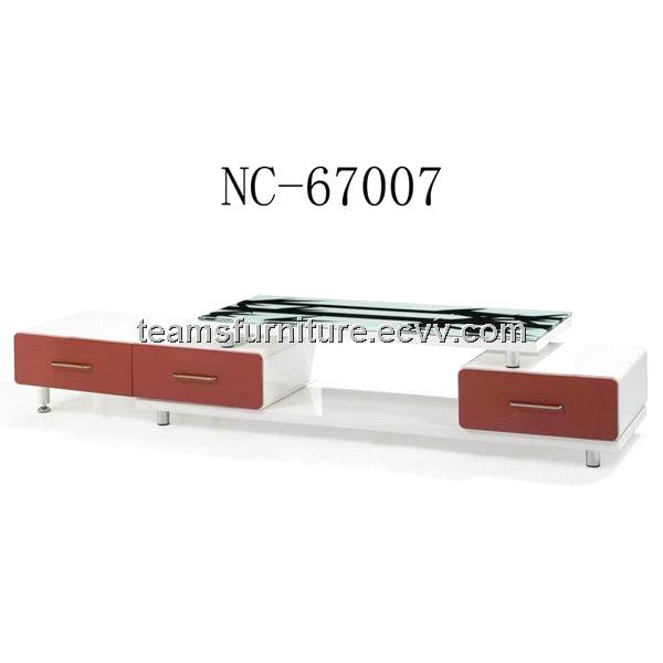 Modern high gloss white lacquer wooden TV stand with glass top living