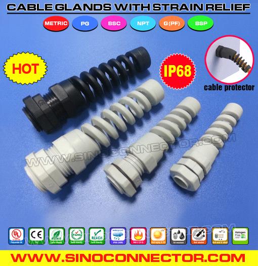 Nylon Cable Gland with Kink & Twist Protection / Strain Relief Plastic Cable Gland / Pressacavo Con Protezione Antipiega