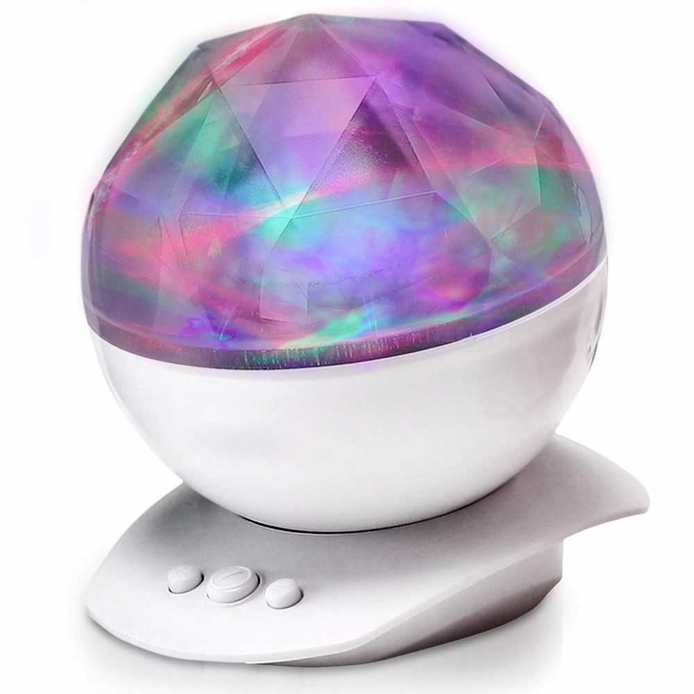 LED Night Light Color Diamond Ocean Wave Projector Aurora Starry Sky Night Lamp USB Powered Music Speaker Home Decor Baby Gifts