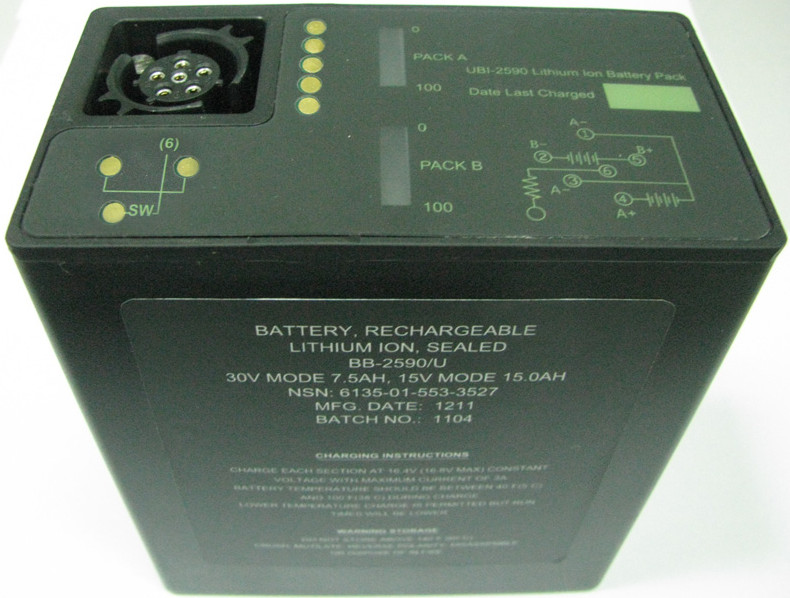BB2590U 15Ah rechargeable lithium ion military battery pack with SMBus purchasing, souring agent