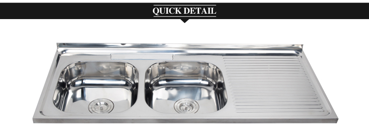 high quality topmount double bowl stainless steel kitchen sink with drainboard WY12050DA