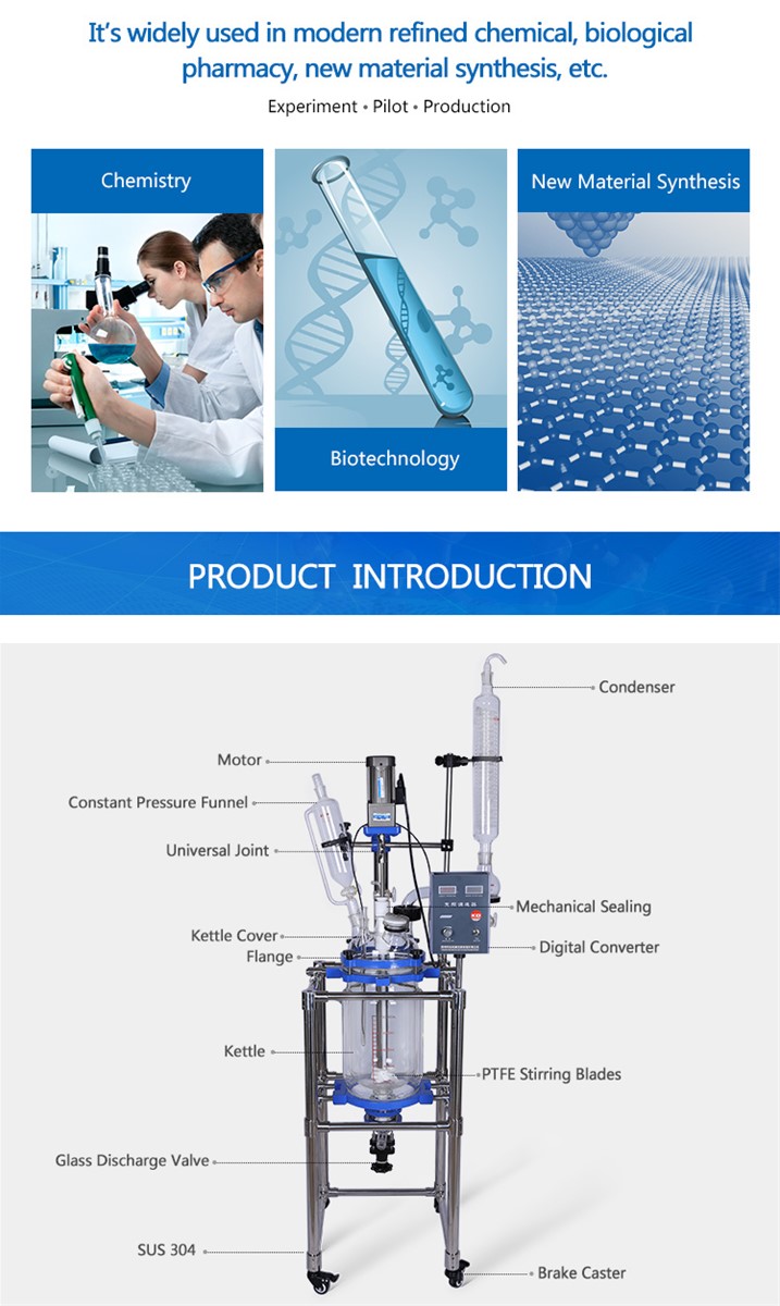 S20LLab Chemical Stainless Steel Frame Stirring Glass Reactor S20LLab Chemical Stainless Steel Frame Stirring Glass Reactor