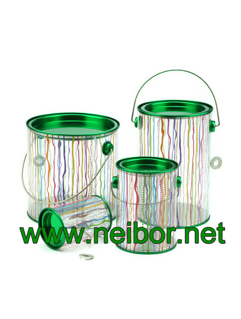 Cylindrical shape clear PVC PET bucket plastic pail round tube with tin lid and bottom