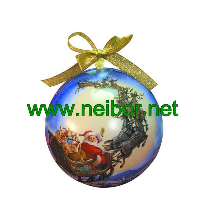 Football design hanging tin ball tin bauble with ribbon for candy and chocolate packaging