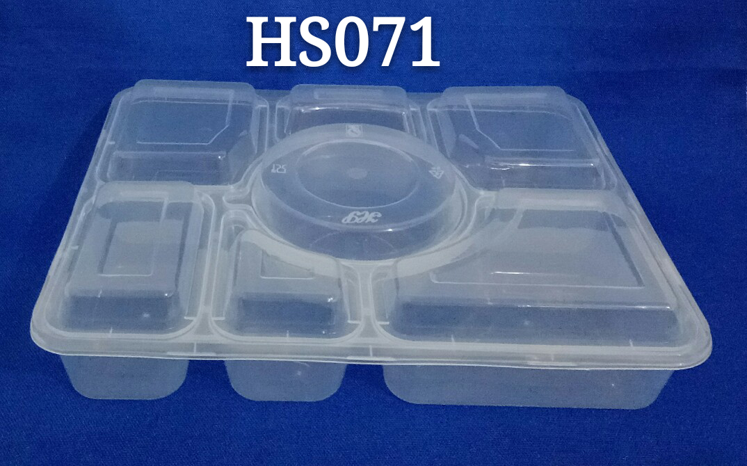 Rectangle 71 seven compartments airtight disposable PP microwaveable food container with lid