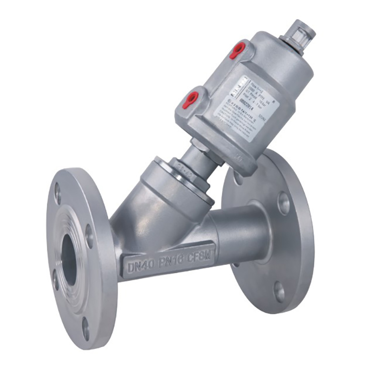 Flanged Pneumatic Angle Seat Valve with Stainless Steel Actuator from
