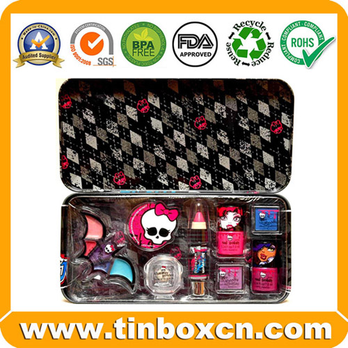 Rectangular Cosmetic Hinged Tin Box, Makeup Tin Container (BR548)