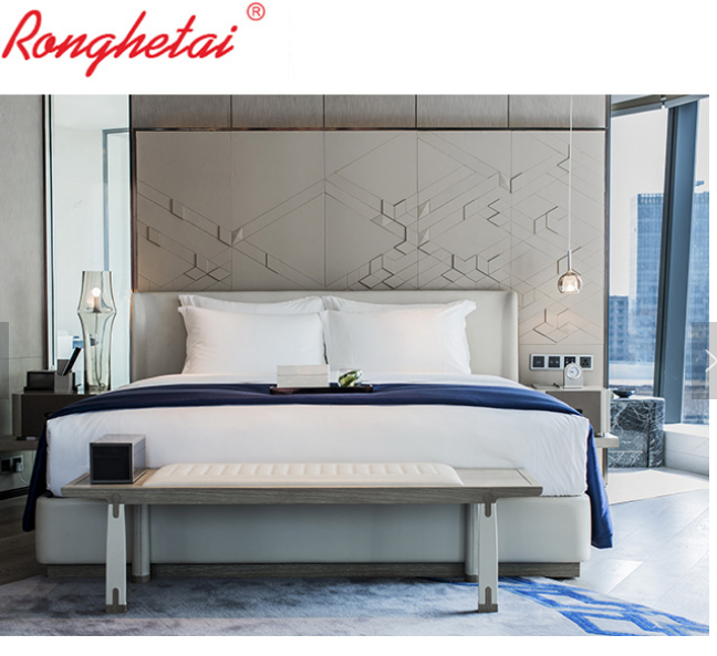 Ronghetai 5 Star Luxury Moderno Hotel Furniture Suite Custom Made Metal Fabric Hotel Bedroom Set TF1004