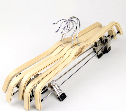 layer wooden chrome metal clip and hook trousers hangers