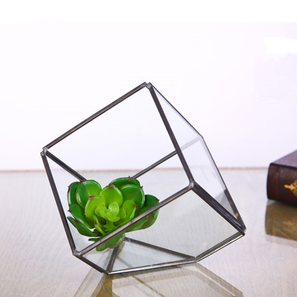 1010cm Small Size Metal Frame Square Glass Terrarium Vase Home Decoration Table Stand Glass Vase Business Favor Gift