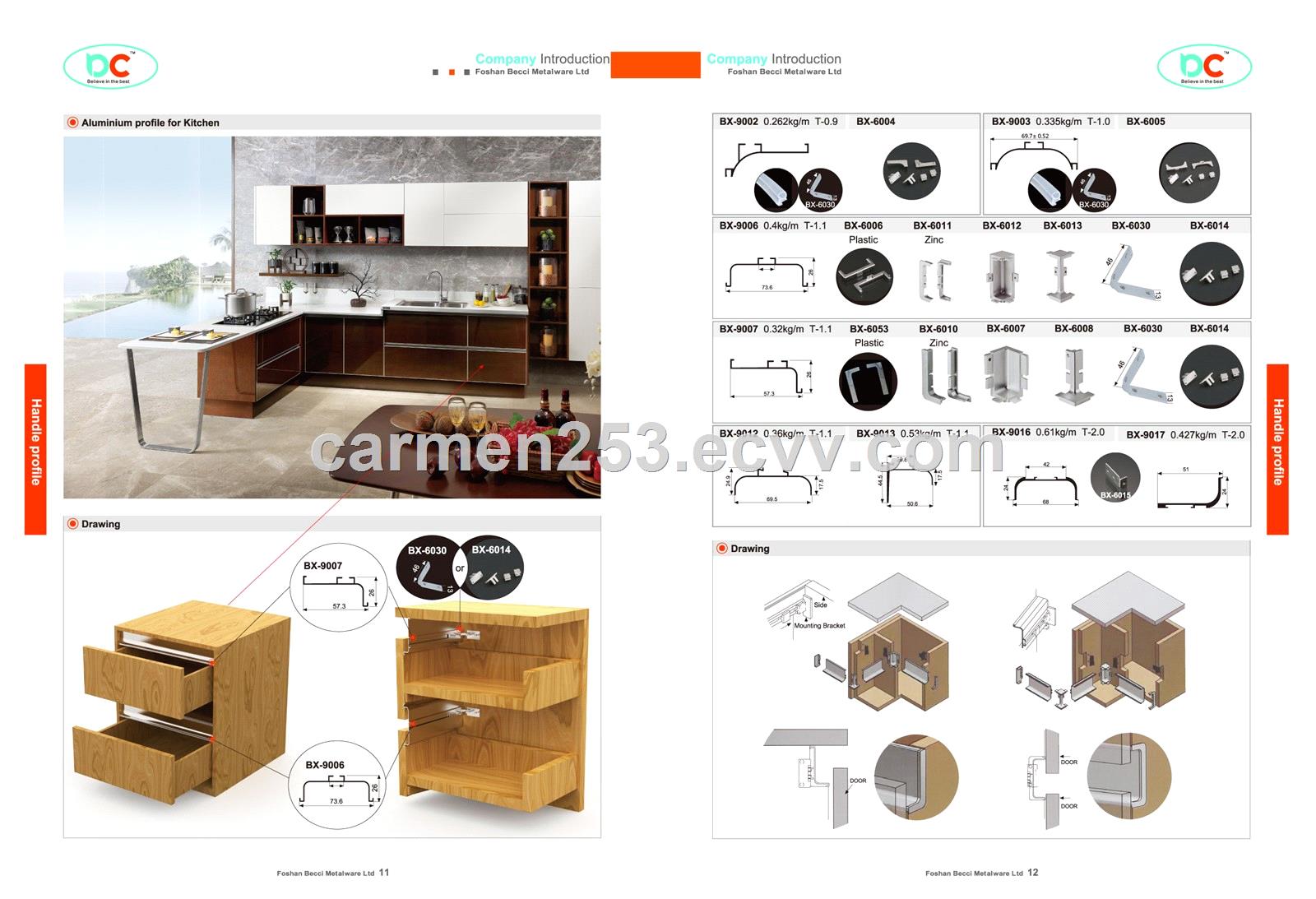 China Factory Coated Kitchen Cabinet Extrusion Aluminium Frame