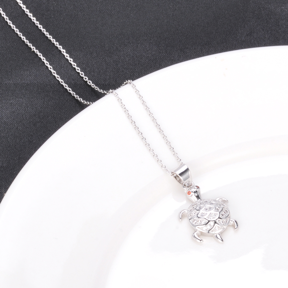 Fashion latest design initial long chain 925 silver pendant custom tortoise shape zircon jewelry necklace set