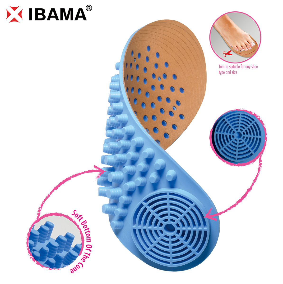 IBAMA Gel Massage Shoe Insoles Foot Pressure Relief Shock Absorbing Superior Comfort and Non Irritating 1 Pair