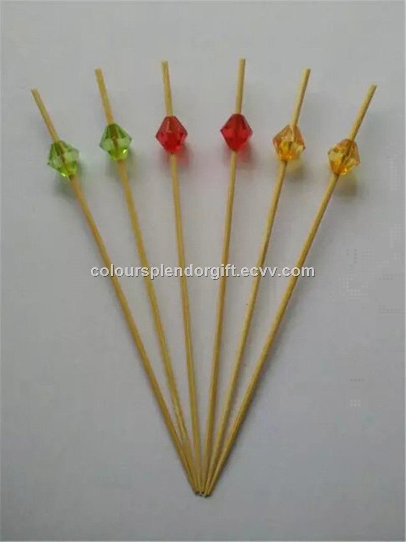 Fantastic Bamboo Looped Picks Skewers Appetizer Bamboo Beaded Picks Swizzle Stick Multicolor