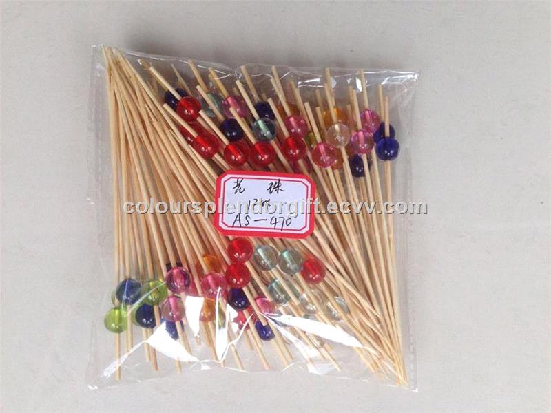 12cm The Restaurant Toothpicks Creative Fruit Orange Sign Square Crystal Beads Bamboo Skewer Decorative Fruit Fork