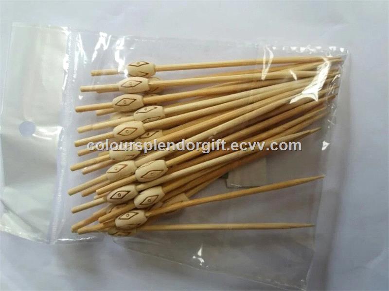 Pattern Bamboo Cocktail Beads Toothpicks Barbecue Fruit Toothpick for Buffet Canapes Party Food