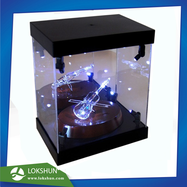 Transparent Acrylic LED Display Cabinet with Spotlight Inside Top and Base Are with Black Matt Acrylic