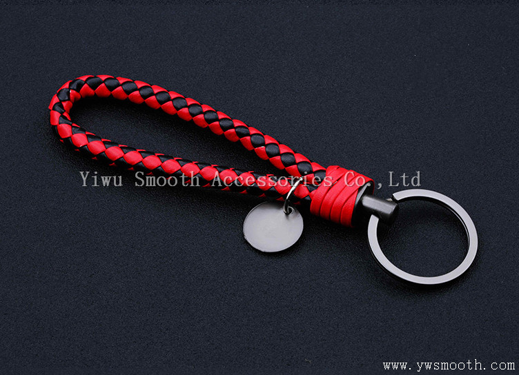 Fashion Color Woven Rope Key Chain Steel Ring Pendant Bag