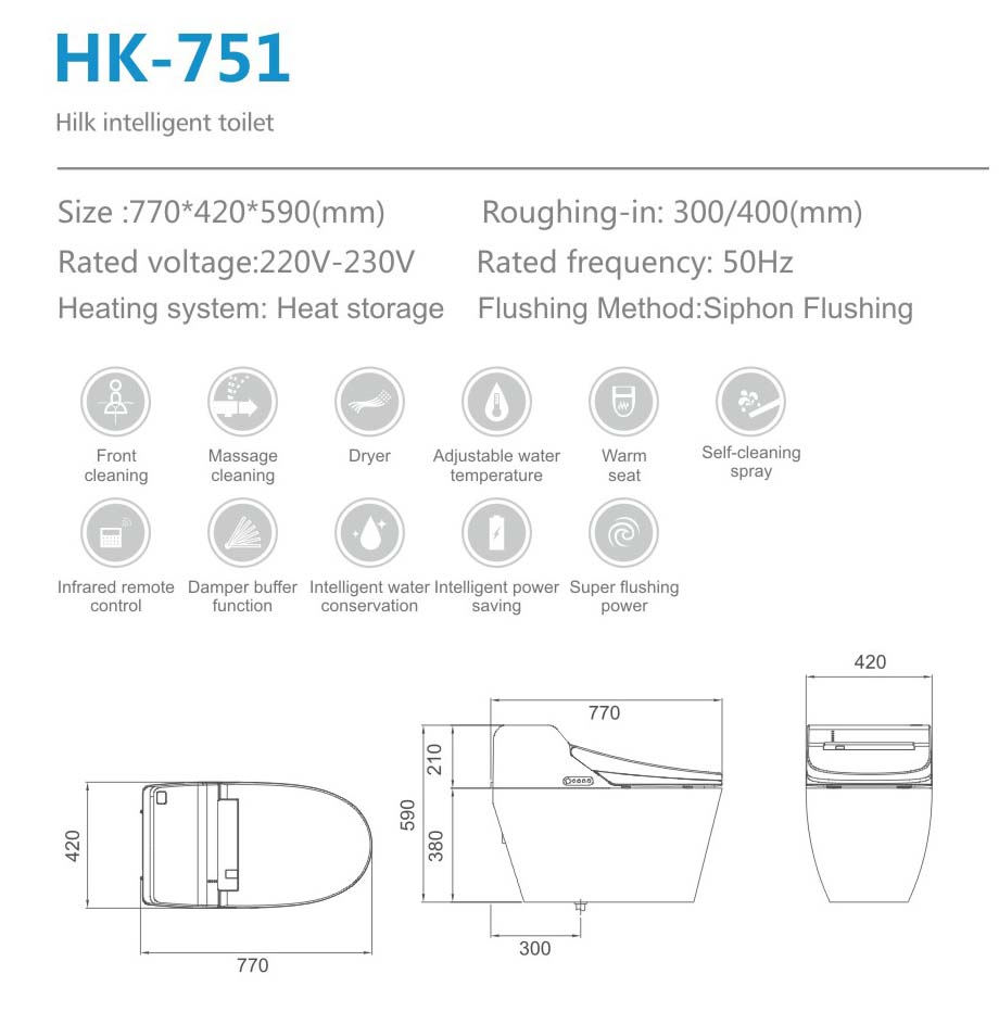HK751 Modern One piece Elegant Smart Hygienic Sanitary Toilet