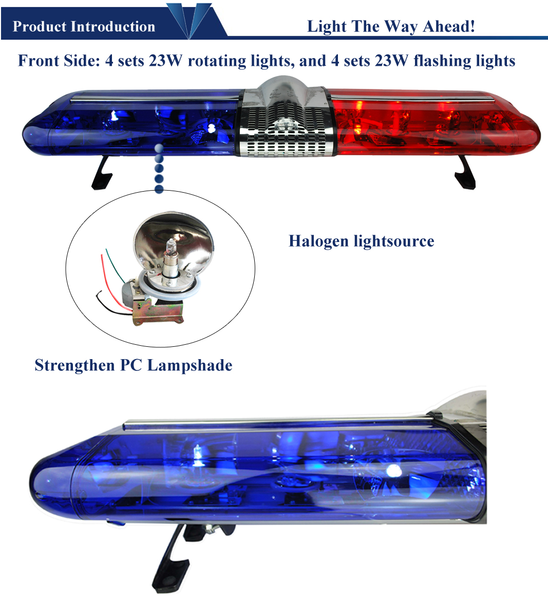 PC material chome plated halogen lamp lightbar