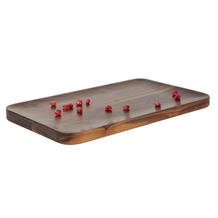 Hot Selling Ecofriendly Natural Safety Handmade Black Walnut Wooden Rectangle Breakfast Dishes Tray