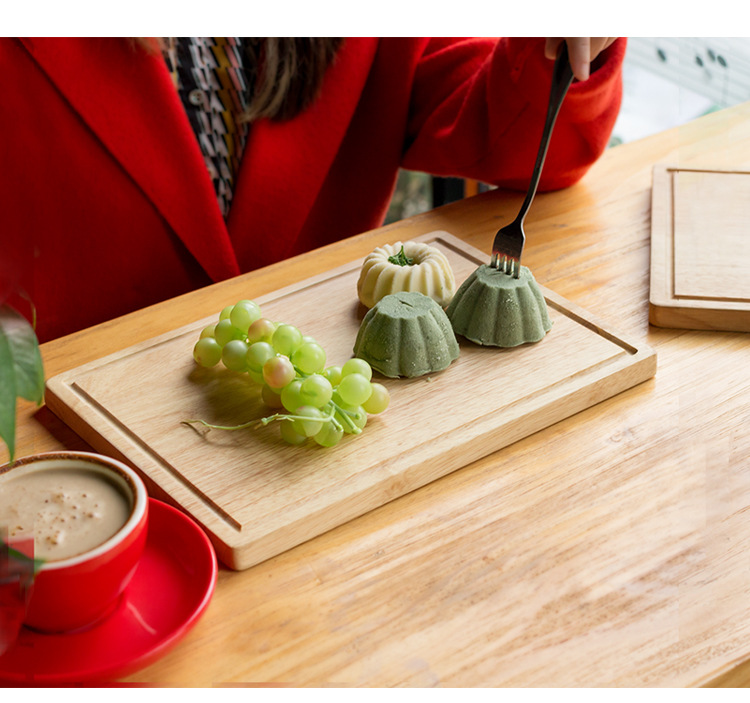 Hot Sell Ecofriendly Safety Nature Handmade MultiFunctional Rectangle Rubber Wood Serving Tray