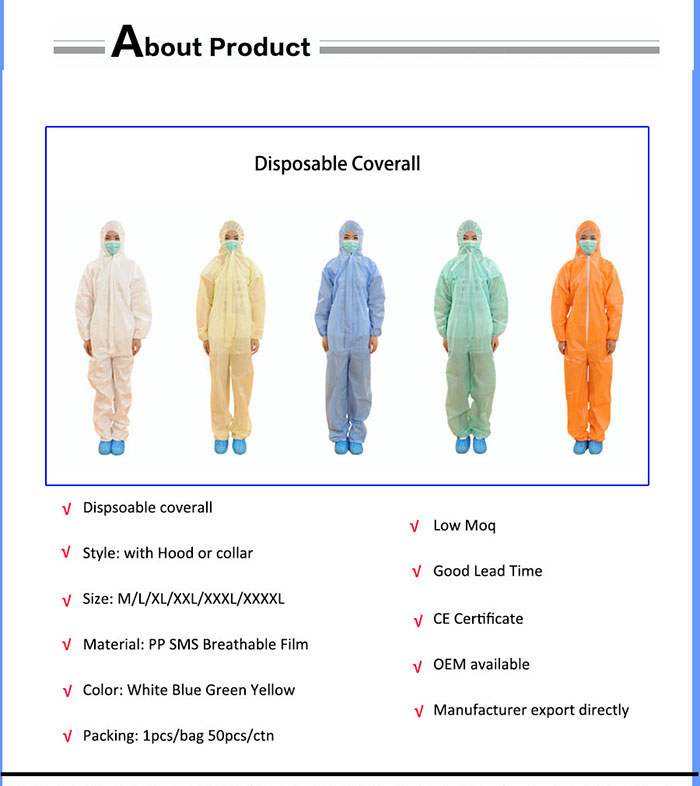 Hooded Disposable coveralls with elastic wrists and ankles