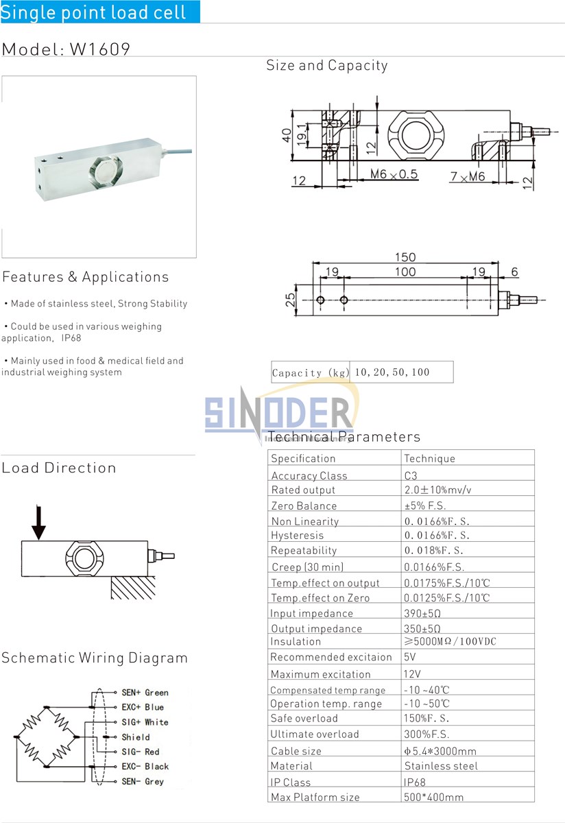 sensor factory shear beam load cell 10 to 100kg