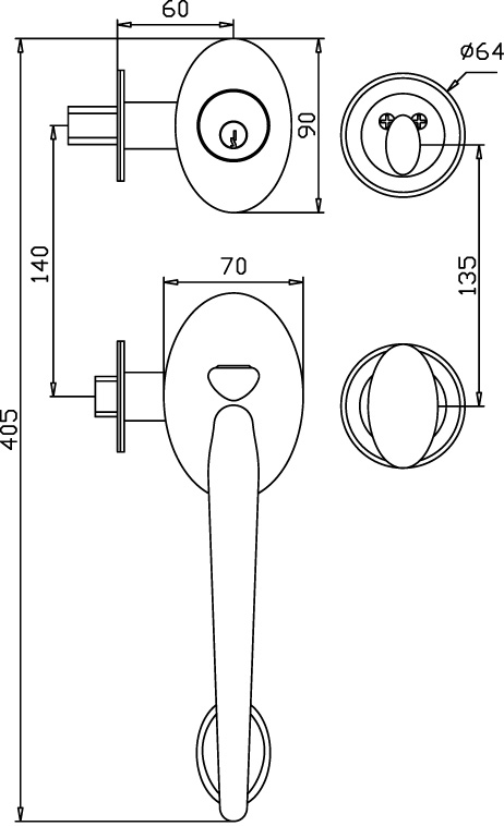 Solid brass tubular door handle door Lock F02