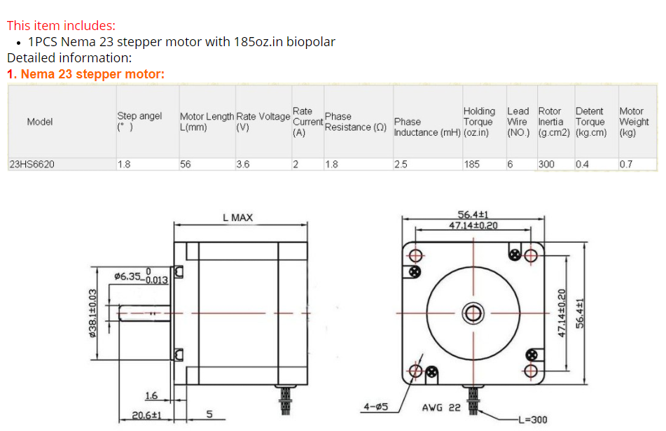 HOT SALE Nema 23 Stepper Motor 185ozin 20A 6WIRES for CNC RouterMill 3D Printer