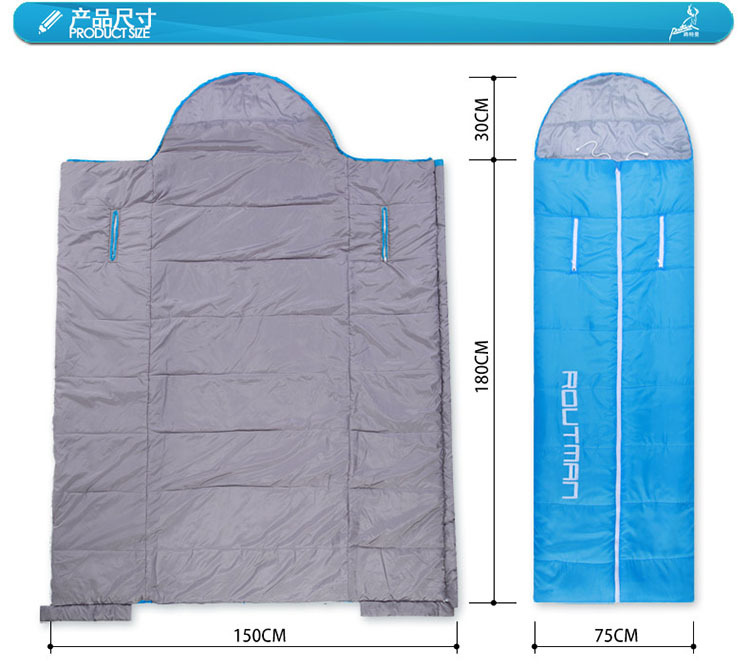 Winter Outdoor Portable Lightweight Waterproof Polyester Fabric Adult Envelope Hollow Cotton Sleeping Bag