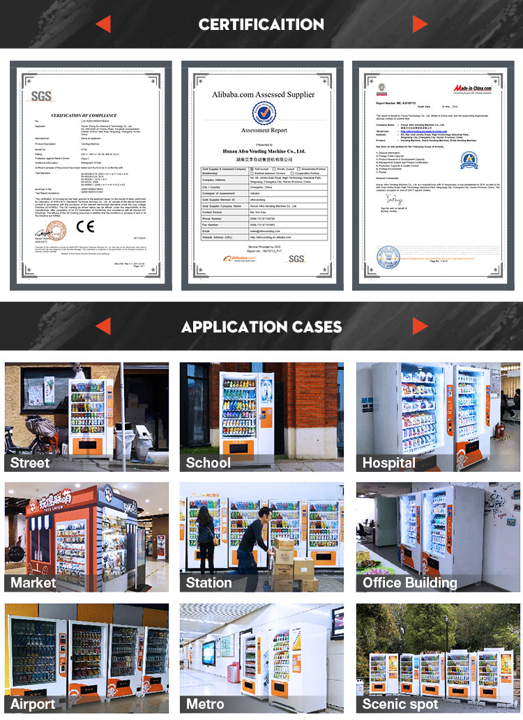Afen cheap refrigerated combo vending machine in high quality by coin and bill operated