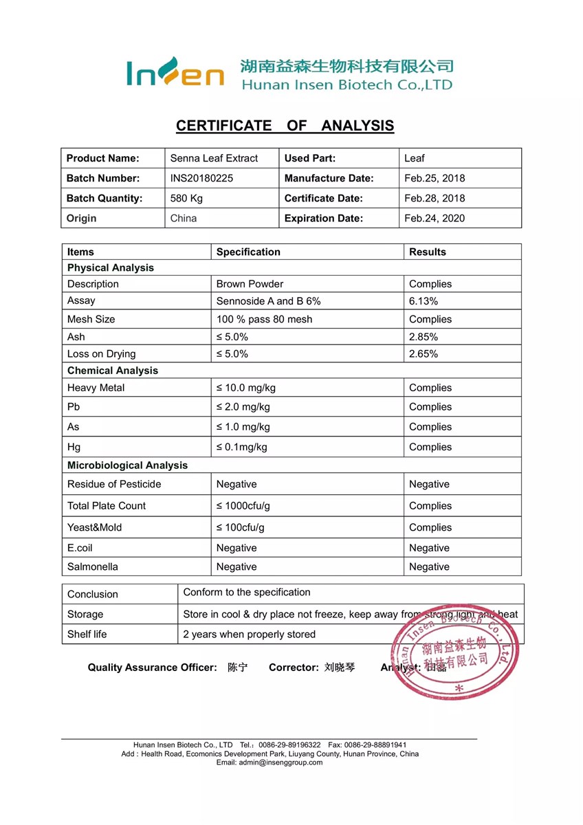 Factory Price Senna Leaf Extract Sennoside