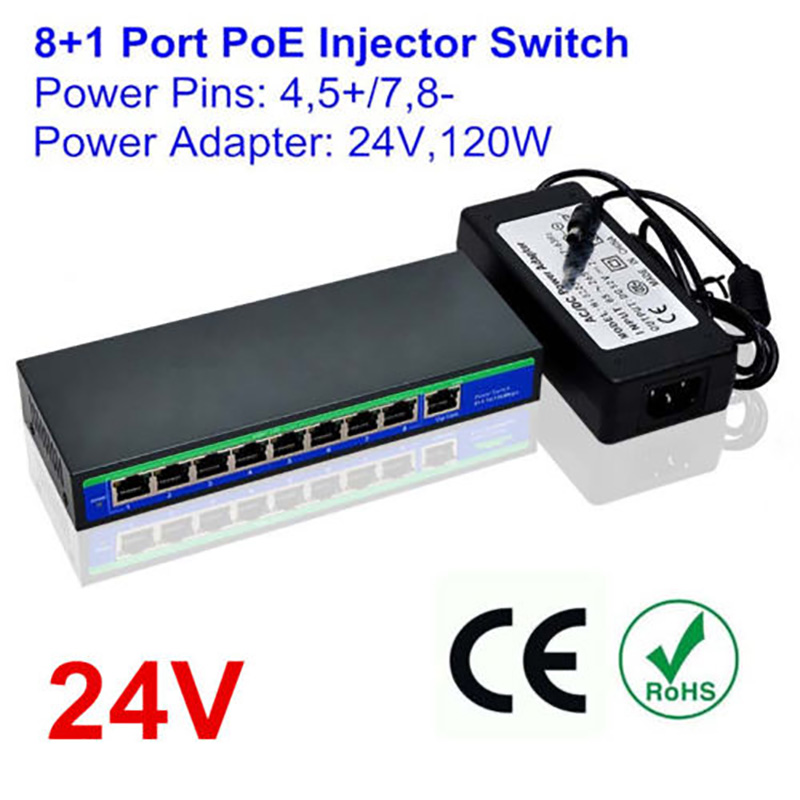 24V 120W 9 Ports 8 Poe Injector Switch 4 57 8 for Ubiquiti Ubnt Mikrotik Ap
