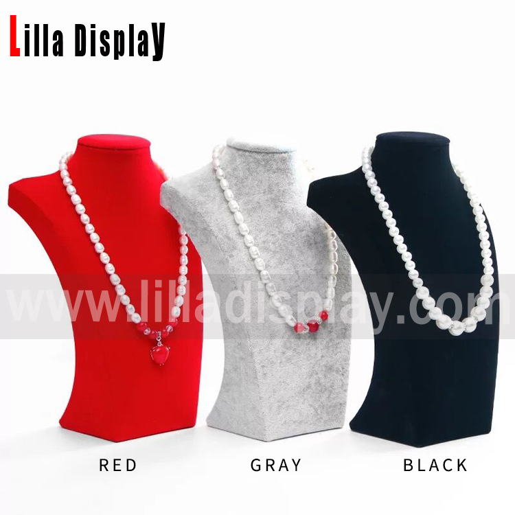 Lilladisplay Red color and gray color velvet necklace display bust stand NS01