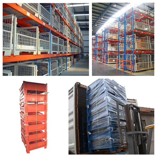 Warehouse galvanized foldable welded metal stackable steel wire mesh pallet auto parts storage stillage cage