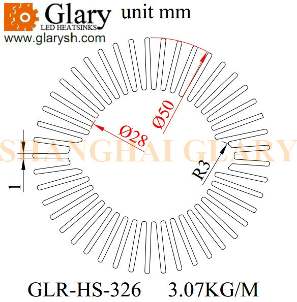 GLRHS326 50mm round aluminum LED heatsink