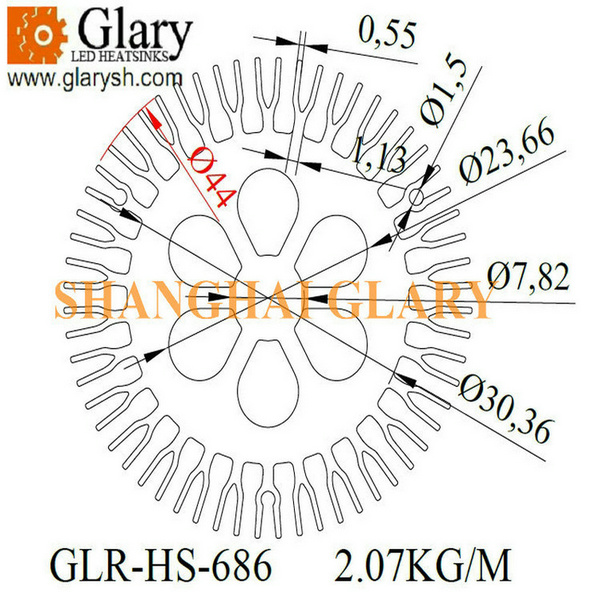 GLRHS686 44mm round aluminum LED heatsink