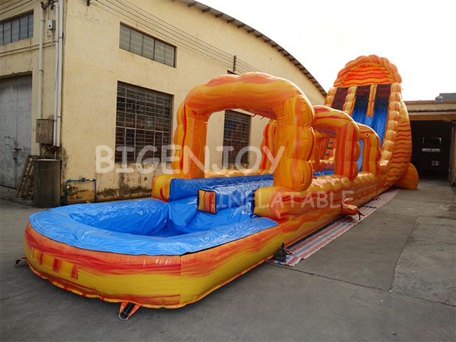 marble yellow color giant long Inflatable water Slide with pool