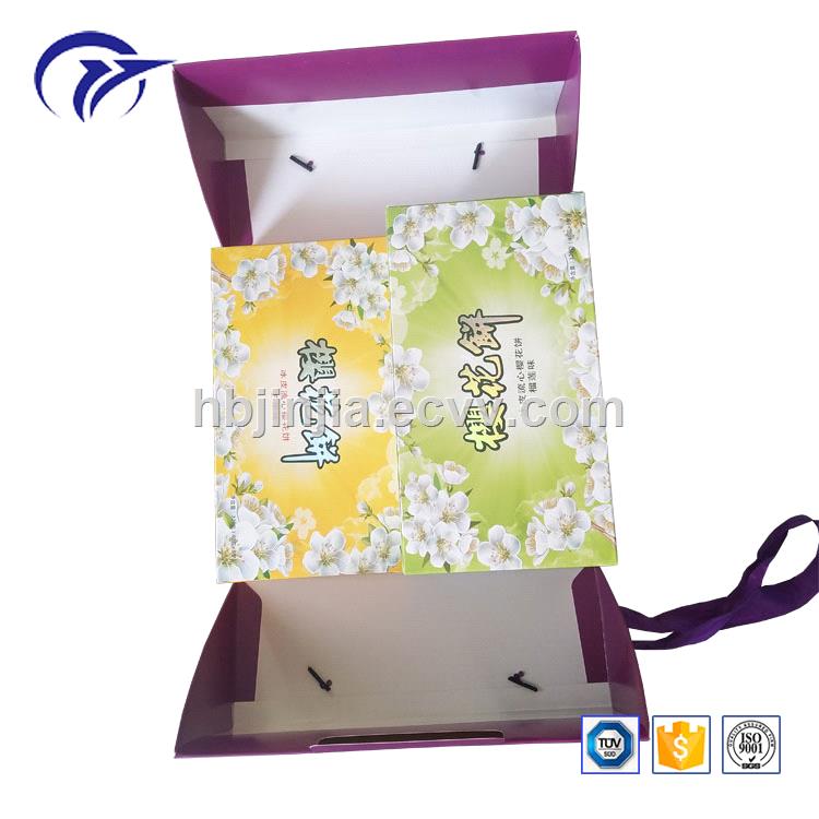 customized printing design food snack mooncake packaging paper gift box with handle